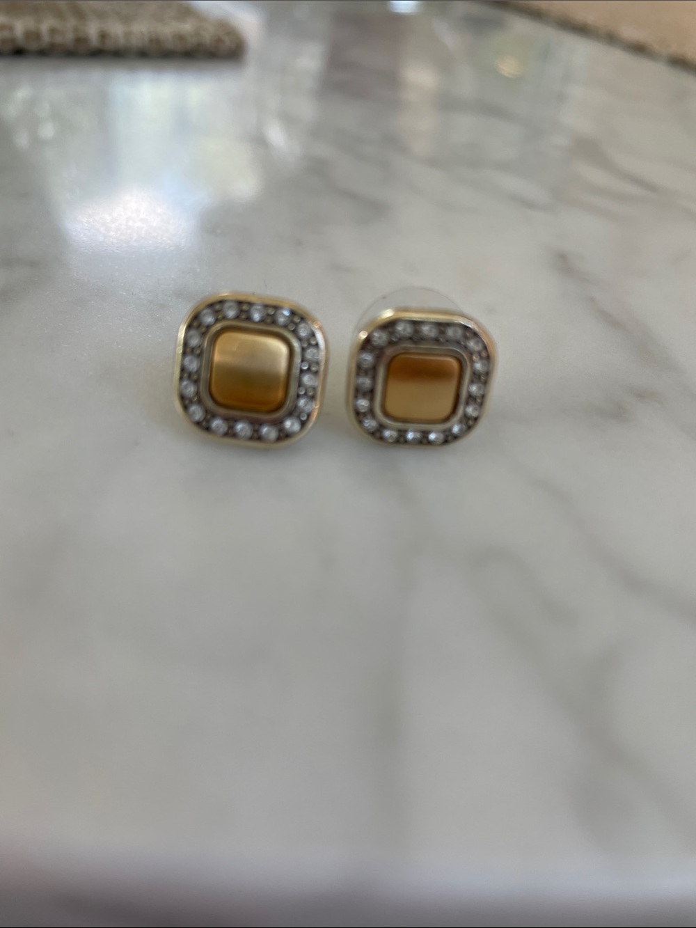 Brighton Gold Square Crystal Halo Stud Earrings - Women Jewelry